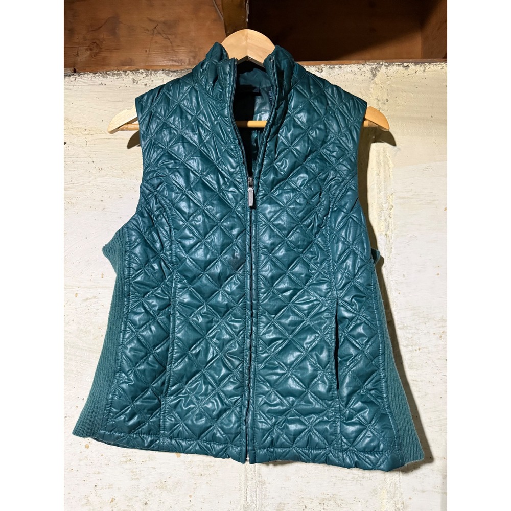 Westbound Petites Forest Green Quilted Puffer Vest Ribbed Side Panels PM Mens